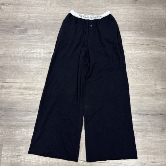 Polo Ralph Lauren Wide Leg Pants Organic Cotton Blend Black Soft Size S 01191 - Picture 2 of 3